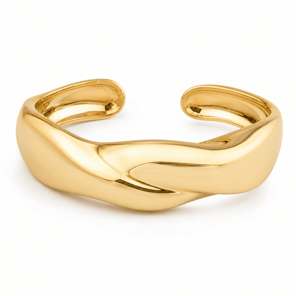 Halo Sculpted Cuff Bracelet, Gold Tone, macro view on white background