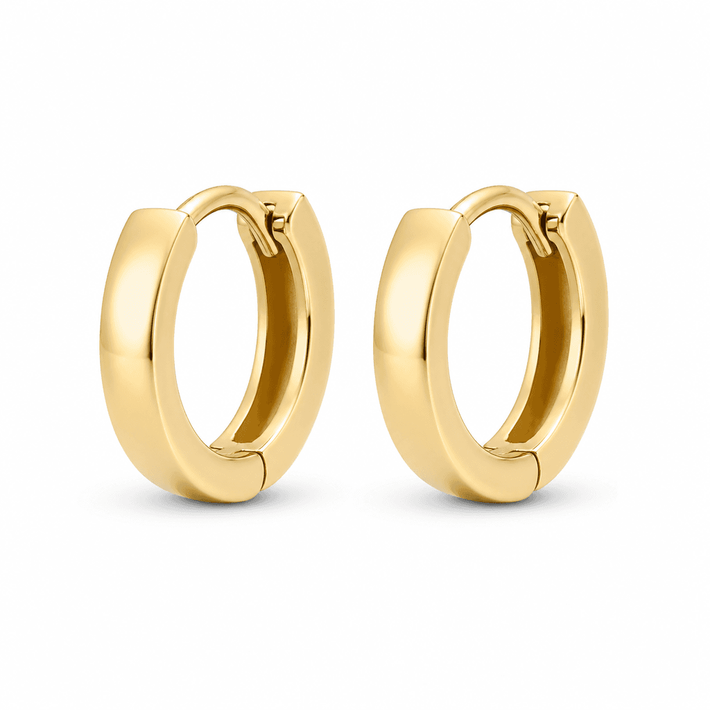 Nova Huggie Hoop Earrings, Gold Tone, macro view on white background